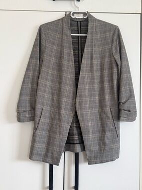 Babaton Gray Plaid Open-Front Blazer